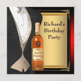 Red and Black Aged to Perfection Birthday Party Invitation