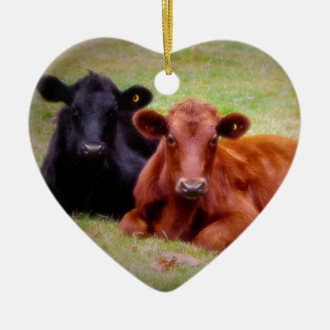 Red and Black Angus  Share Love and Hugs Ceramic Tree Decoration (Front)
