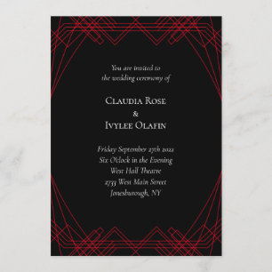 Red and Black Art Deco Gothic Wedding Invitation