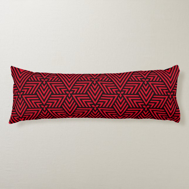 Red and Black Art Deco Triangle Seamless Pattern Body Cushion (Front)