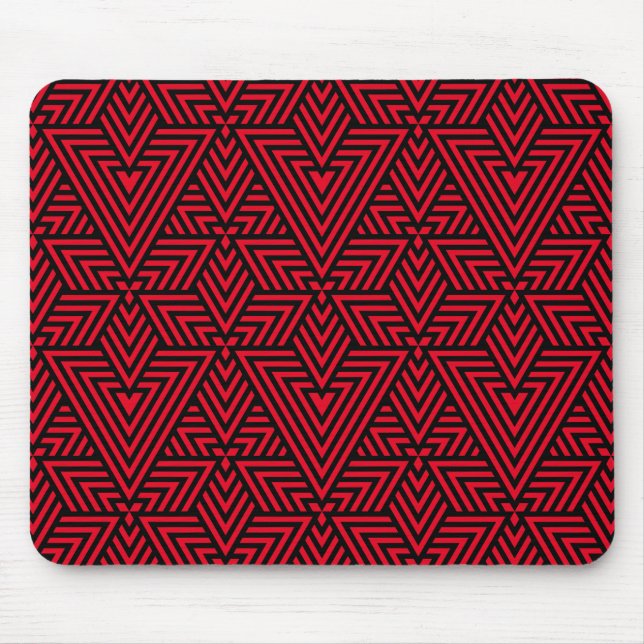 Red and Black Art Deco Triangle Seamless Pattern Mouse Mat (Front)