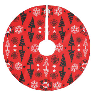 Red And Black Art Nouveau Christmas Brushed Polyester Tree Skirt