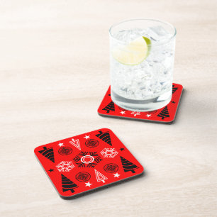  Red And Black Art Nouveau Christmas  Coaster