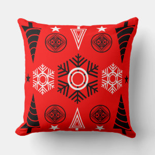 Red And Black Art Nouveau Christmas Cushion