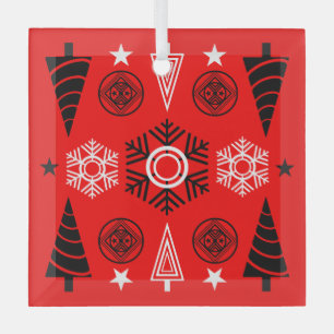 Red And Black Art Nouveau Christmas Glass Tree Decoration