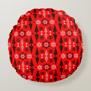 Red And Black Art Nouveau Christmas Round Cushion