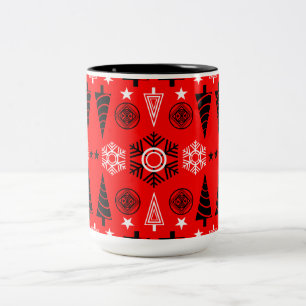  Red And Black Art Nouveau Christmas  Two-Tone Coffee Mug