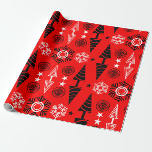  Red And Black Art Nouveau Christmas  Wrapping Paper