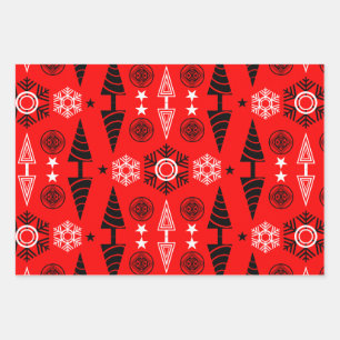 Red And Black Art Nouveau Christmas Wrapping Paper Sheet