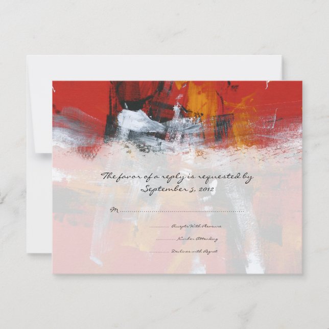 Red and Black Artistic Wedding RSVP Card (Front)