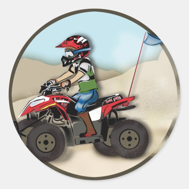 Red and Black ATV Kid Classic Round Sticker (Front)