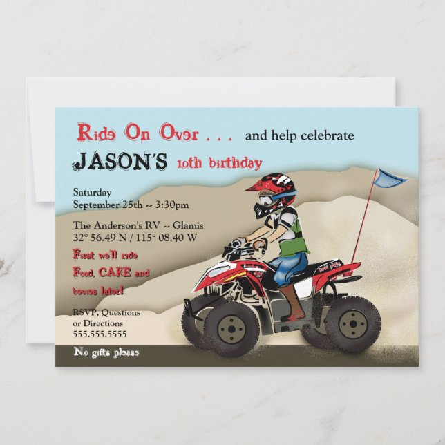 Red and Black ATV Kid Invitation (Front)