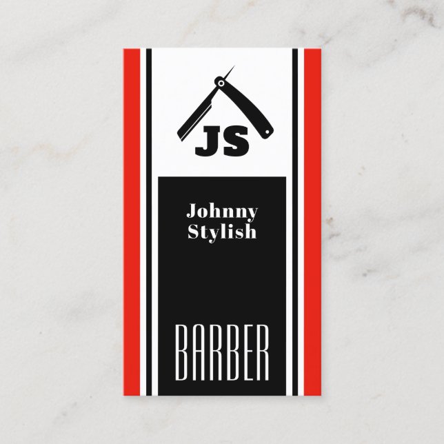 Red and black barber  business card (Front)