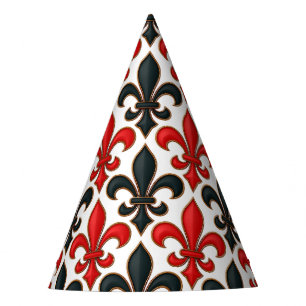 Red and Black Baroque Fleur-de-lis Pattern Design  Party Hat