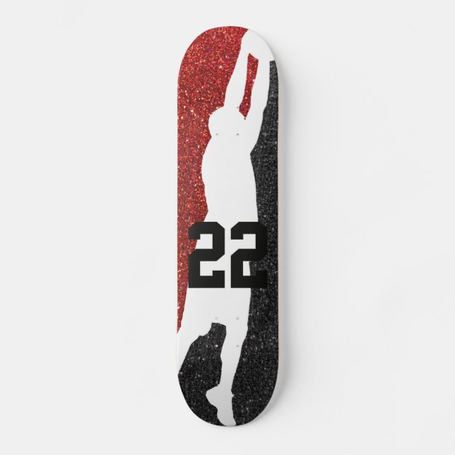 Red and Black Basketball-Themed Jersey Number Skateboard (Front)