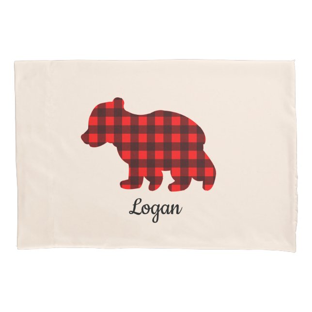 Red and Black Bear Buffalo Plaid Pillow Pillowcase (Front)