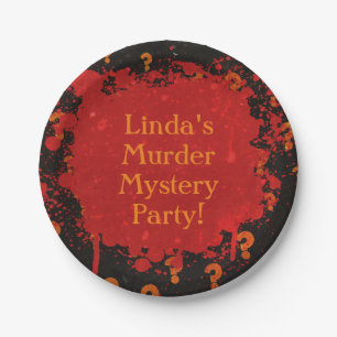 Red and Black Bloody Murder Mystery Party Paper Plate