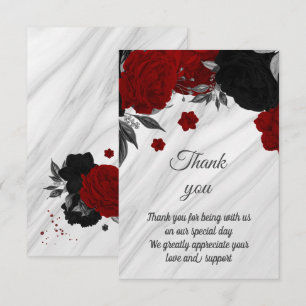 red and black botanical marble thank you card