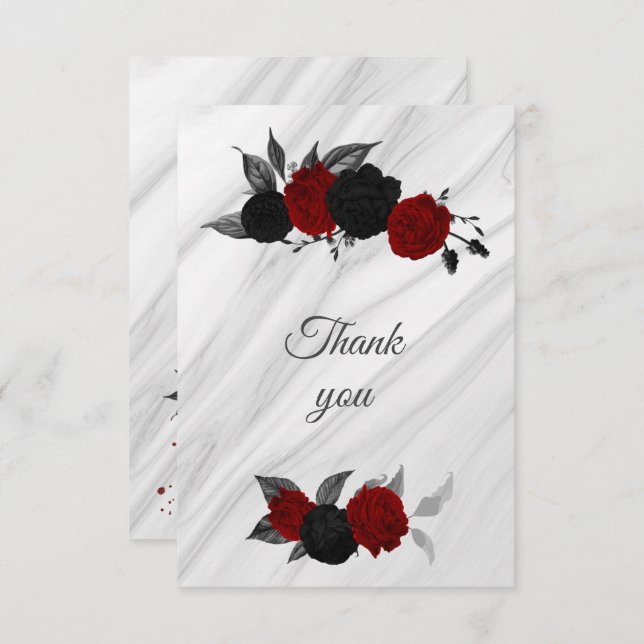 red and black botanical marble thank you card (Front/Back)