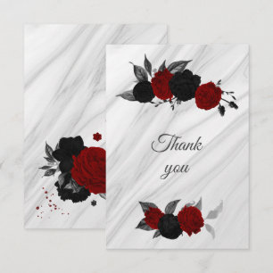 red and black botanical marble thank you card