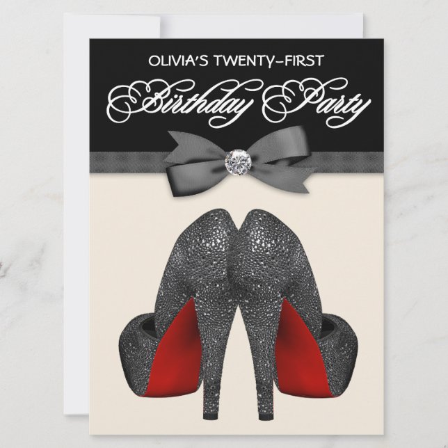 Red and Black Bow Tie Womans Birthday Party Invitation (Front)