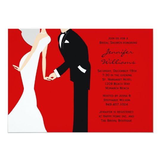 Red and Black Bride and Groom Wedding Shower Card