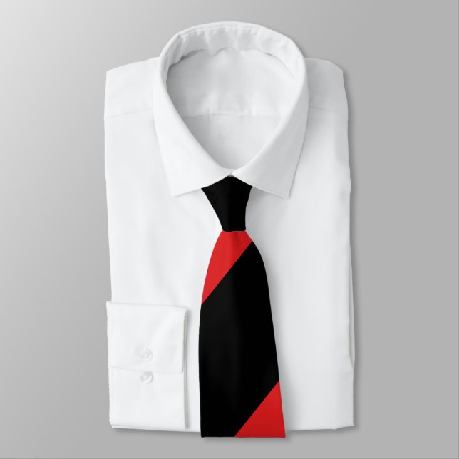 Red and Black Broad Regimental Stripe Tie (Tied)