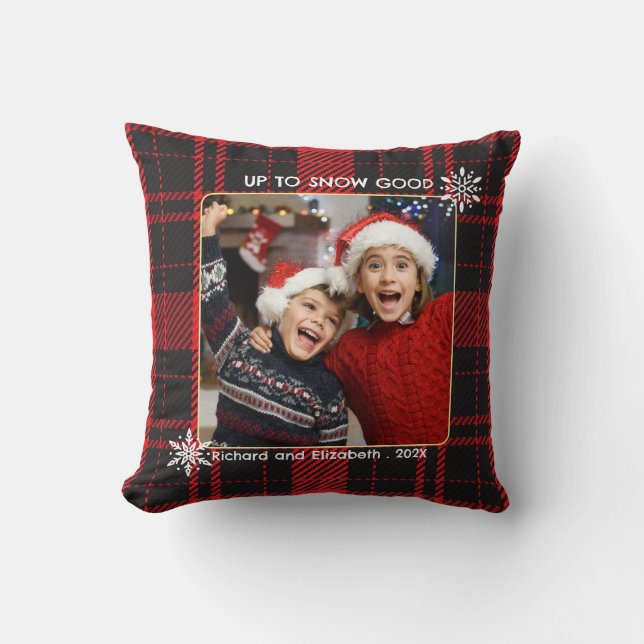 Red and Black Buffalo Check Christmas Snow Cushion (Front)