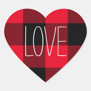 Red and Black Buffalo Check Conversation Heart Sticker
