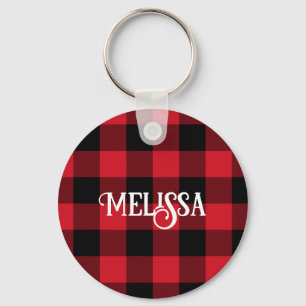 Red and Black Buffalo Check Holiday Fun Key Ring