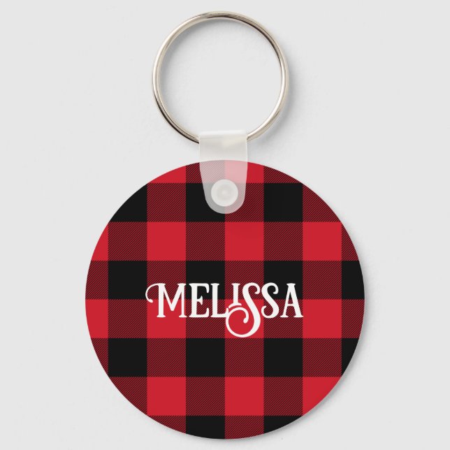 Red and Black Buffalo Check Holiday Fun Key Ring (Front)
