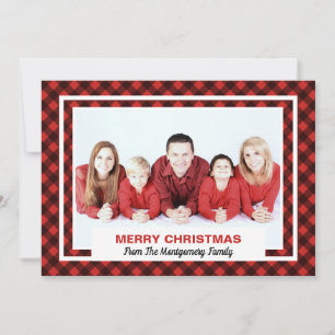 Red and Black Buffalo Check Merry Christmas Photo Holiday Card