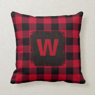 Red and Black Buffalo Check Mongram Cushion