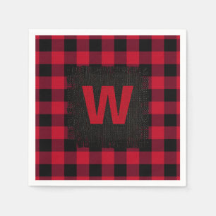 Red and Black Buffalo Check Mongram Napkin