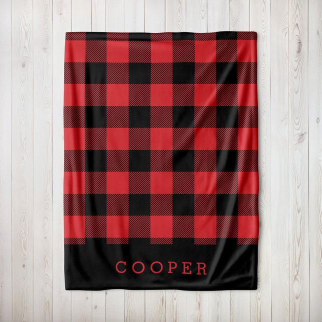 Red and Black Buffalo Check Monogram Fleece Blanket (Creator Uploaded)