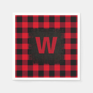 Red and Black Buffalo Check Monogram Napkin