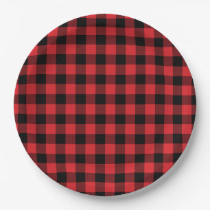 Red and Black Buffalo Check Plaid Pattern Paper Plate