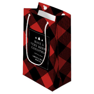 Red and Black Buffalo Check Plaid Personalised Small Gift Bag