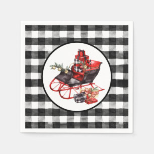 Red and Black Buffalo Check Sleigh and Packages Napkin