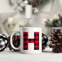 Red and Black Buffalo Plaid Bold Letter H Monogram
