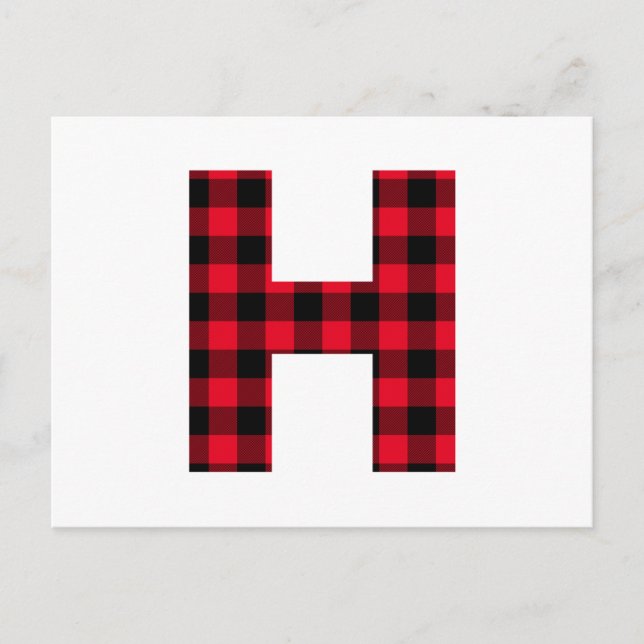 Red and Black Buffalo Plaid Bold Letter H Monogram Postcard (Front)