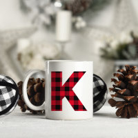 Red and Black Buffalo Plaid Bold Letter K Monogram