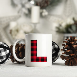 Red and Black Buffalo Plaid Bold Letter L Monogram Coffee Mug