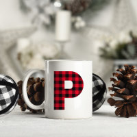 Red and Black Buffalo Plaid Bold Letter P Monogram