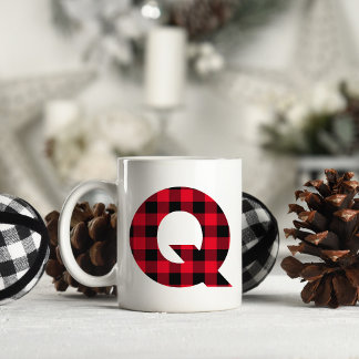 Red and Black Buffalo Plaid Bold Letter Q Monogram Coffee Mug