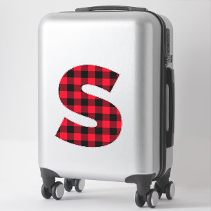 Red and Black Buffalo Plaid Bold Monogram S
