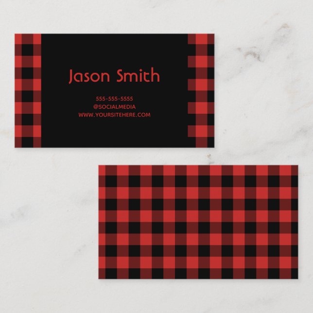 Red and Black Buffalo Plaid Business Card (Front/Back)