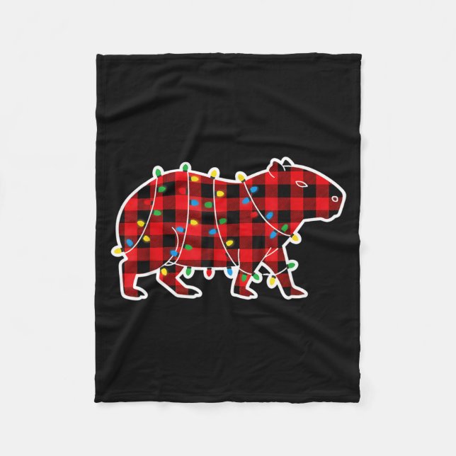 Red And Black Buffalo Plaid Capybara Christmas Lig Fleece Blanket (Front)