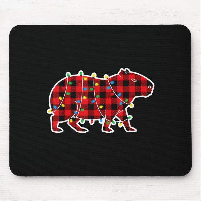 Red And Black Buffalo Plaid Capybara Christmas Lig Mouse Mat (Front)