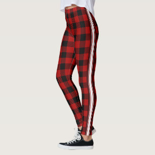 Red and Black Buffalo Plaid Check Leggings